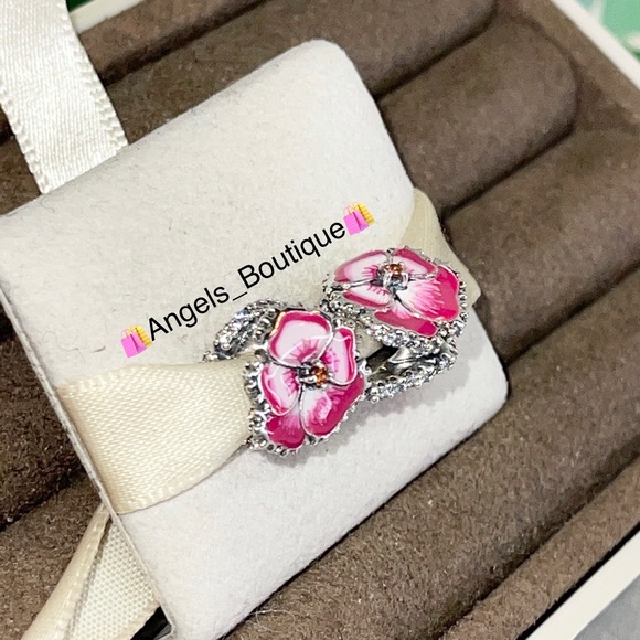 2 New Pandora Pink Pansy Flower Charm - Picture 5 of 6